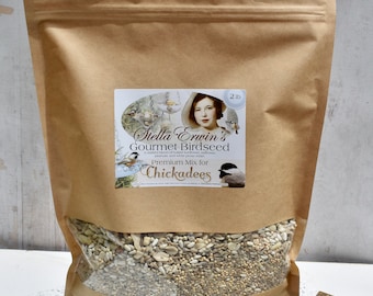 Chickadee wild bird food mix, 2 pound bag pouch of wildbird feed, bird lover watcher gift, sunflower seeds millet, garden birdfood, aviary