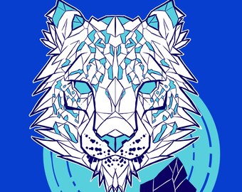 Snow Leopard Geometric Animal Sticker/Print