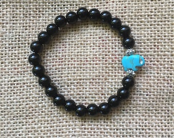 Obsidian with Magnesite Elephant Bracelet