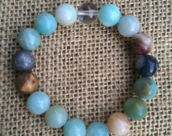 Amazonite with Crystal Quartz 10mm Gemstone Bracelet