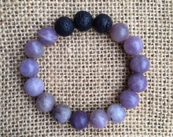 Essential Oil Diffusing 10mm Lilac Stone and Lava Rock Bracelet