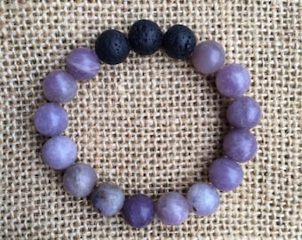 Essential Oil Diffusing 10mm Lilac Stone and Lava Rock Bracelet