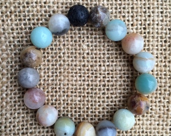 Essential Oil Diffusing Amazonite and Lava Rock 10mm Bracelet