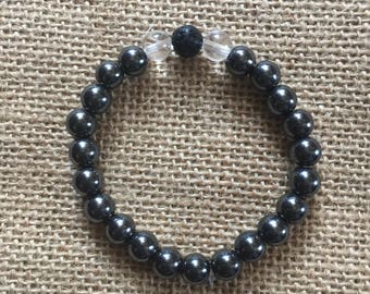 Hematite, Crystal Quartz and Lava Stone 8mm Essential Oil Diffusing Bracelet