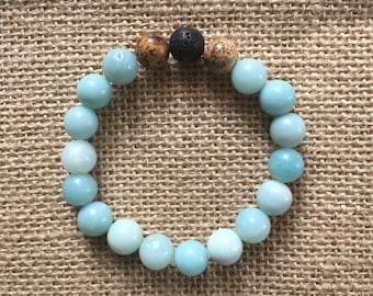 Amazonite, Picture Jasper, Lava Stone Bracelet/Essential Oil Diffusing