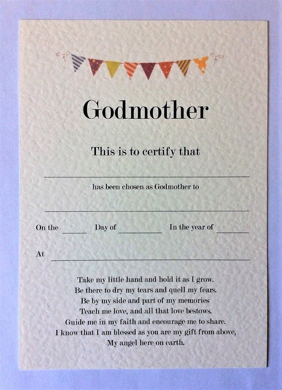 thank you Christening A5 Gift Godmother// Godfather//Godparent Card certificate