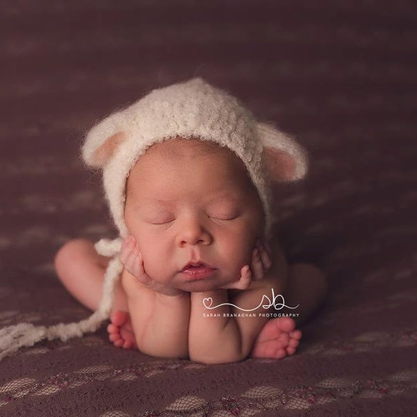 Match size Crochet   "Baby Lamb"  Bonnet - Newborn Photography Props- Baby Crochet Hat.Sheep hat.