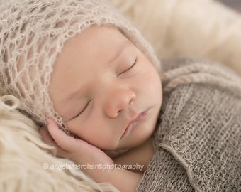 Crochet Mohair Bonnet - Newborn Photography Props- Baby Crochet Mohair Hat