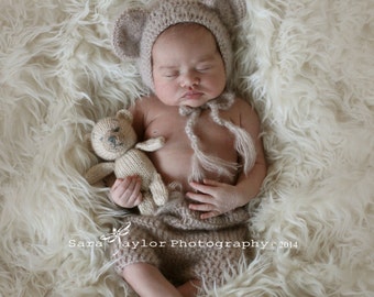 Match from 11 colors and 5 sizes Crochet   Baby Teddy Bear  Bonnet and Pants- Newborn Photography Props- Baby Crochet Hat