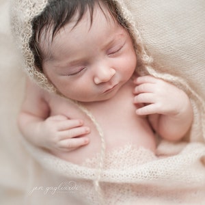 Mohair Silk Crochet/Knitt Beige  Bonnet - Ready to Ship Photography Prop.Schell bonnet.Organic look bonnet.