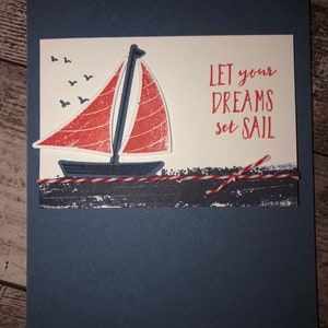 Biglietto fatto a mano - Barca a vela - Biglietto di congratulazioni - Bon Voyage - Celebrazione - I sogni salpano