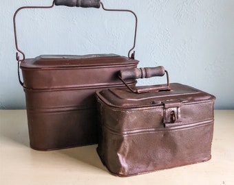 Set of 2 Antique Lunch Pails / Lunch Box / Primitive / Farmhouse