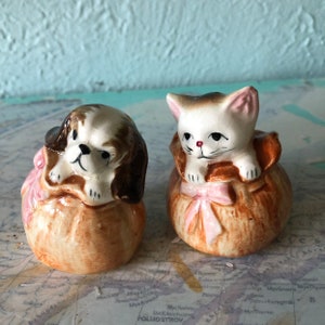 Puppy and Kitten Salt & Pepper Shaker - Dog and Cat - Kitsch - Figurine