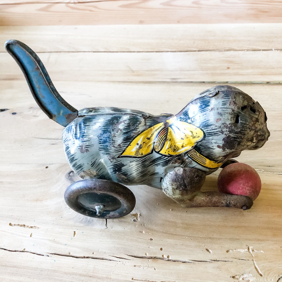 Marx Tin Toy Cat With Ball Etsy