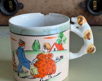 Vintage Ceramic Baby Mug with Dog Handle