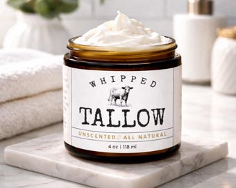 Unscented Whipped Tallow Face Cream: Grass Fed Tallow Moisturizer, Additive-Free, 4oz, 2oz