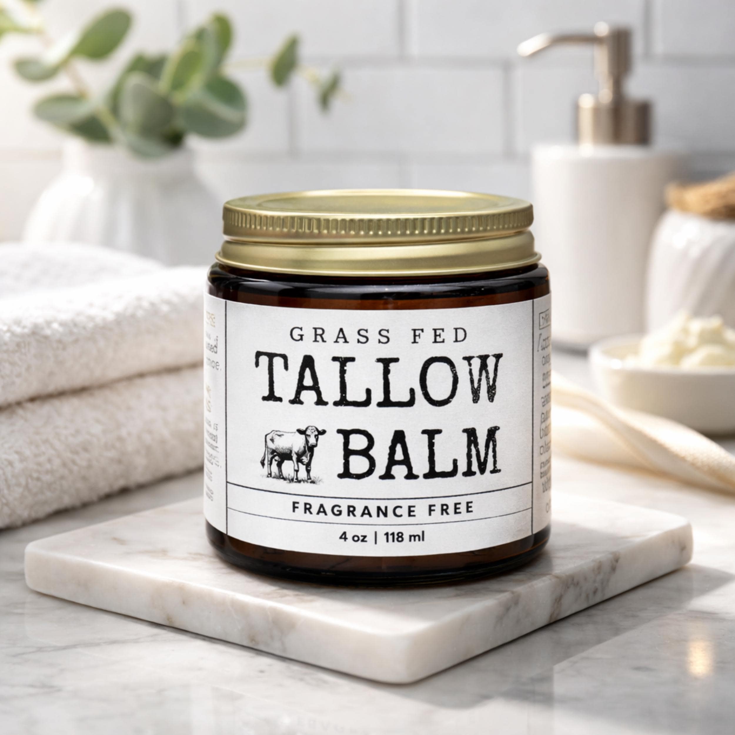 Grass Fed Beef Tallow Balm: Additive-Free, Unscented, Natural Skin Moisturizer