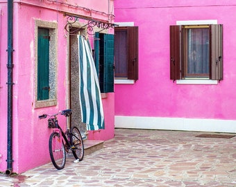 Italy Photography - Travel, Romantic Wall Art - Pink House - Burano, Italy