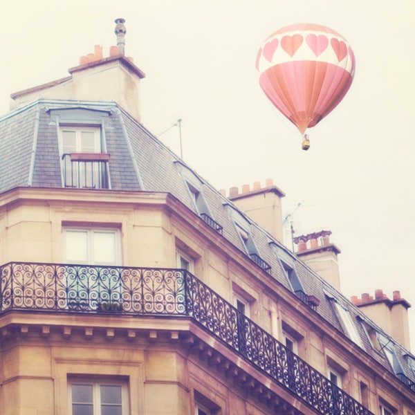 Heart Hot Air Balloon, Paris, Hearts, Paris Decor, Europe - "J'adore Paris" - Fine Art Print