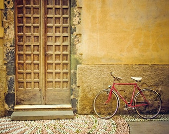 Bicycle Italy Photography - Travel, Cinque Terre, Romantic Wall Art - Red Bicycle