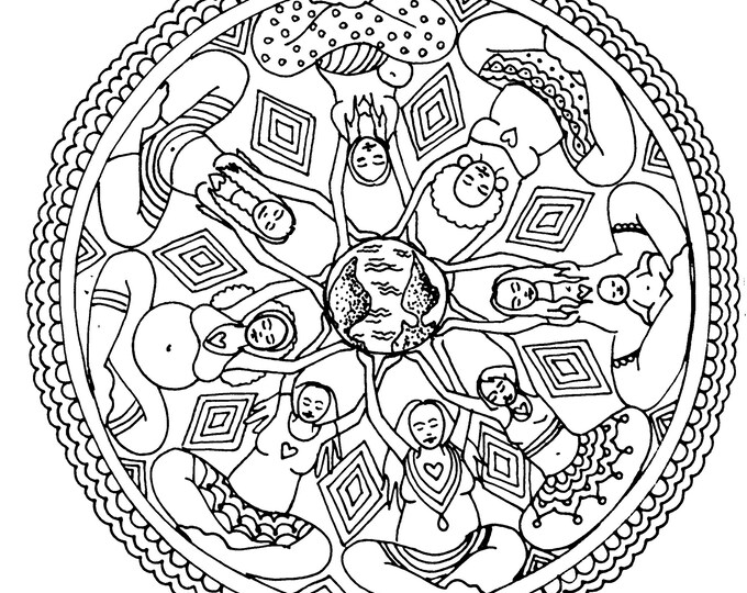 MAMA MANDALA Coloring page/ birth art coloring sheet/ pregnancy/ doula/ midwife/birth/ homebirth/ divine feminine/ sisterhood/ sisters