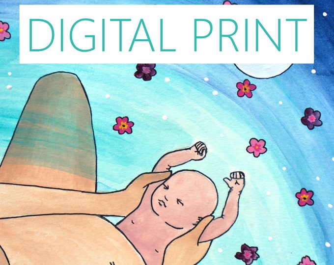 DIGITAL "From the Water" print/poster /Birth Art/ Water Birth/ Pregnancy Art/ midwife/ doula/ gift for new mom