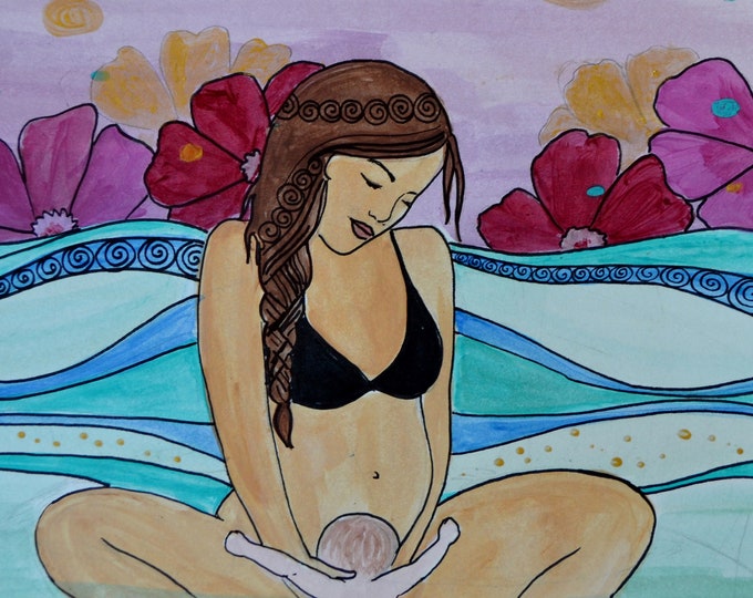 WAVES  art print-  8.5" x 11" /  birth art/  gift for new mom/ doula gift/ midwife/ gift for mom/ new mom/ water birth/ spiritysol