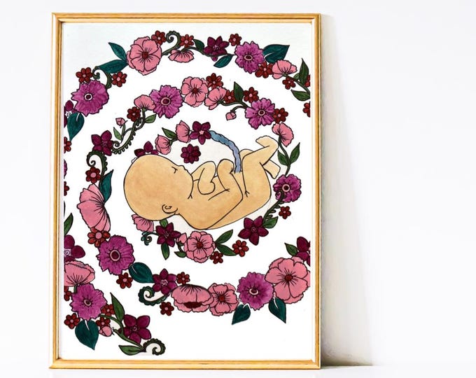 BLOSSOM  art print-  8.5" x 11" /  birth art/  pregnancy art/ gift for new mom/ doula gift/ midwife/ gift for mom/  spiritysol