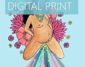 DIGITAL "Divine Dance" print/poster/ Pregnancy Art/ midwife/ doula/ gift for new mom/ birth art