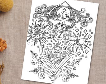 DIOSA Dibujo para colorear/ lámina para colorear de arte de parto/ embarazo/ doula/ partera/ parto/ parto en casa/ lo divino femenino