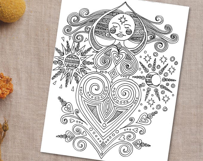 GODDESS Coloring page/ birth art coloring sheet/ pregnancy/ doula/ midwife/birth/ homebirth/ divine feminine