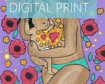 DIGITAL "Corazón a Corazón" impresión / cartel / Arte de nacimiento / maternidad / mamá / partera / doula / regalo para la nueva mamá