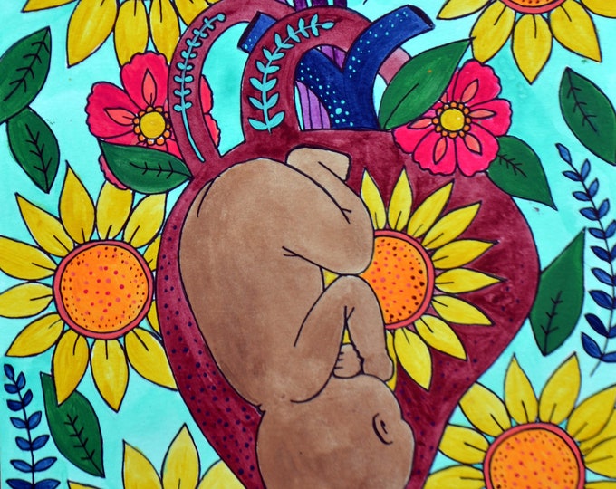 CORAZON/ 8.5" x 11" original art print/ pregnancy art/ birth art/ goddess/ divine feminine/ feminist art