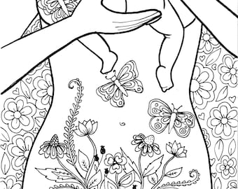 Dibujo para colorear de parto vaginal/ lámina para colorear de arte de parto/ parto por cesárea/doula/matrona/parto/