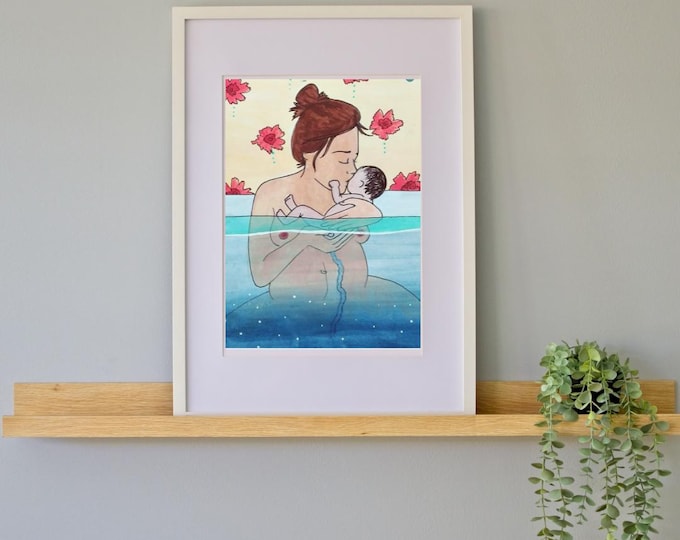 FROM THE WATER  art print-  8.5" x 11" /  birth art/  gift for new mom/ doula gift/ midwife/ gift for mom/ new mom/ pregnancy/ spiritysol