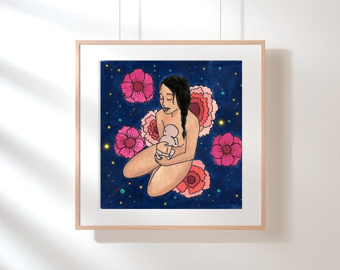 STARSHIPS  art print-  8" x 8"  / inspirational art/ birth art/  gift for new mom/ doula gift/ midwife/ gift for mom/ new mom/ pregnancy