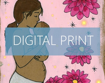 DIGITAL "Radiate" print/poster /Birth Art/ Pregnancy Art/ midwife/ doula/ gift for new mom