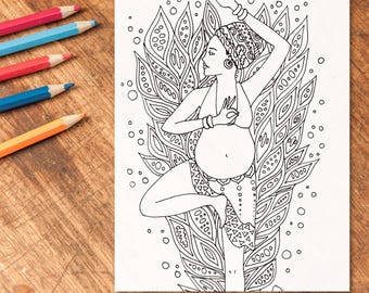Página para colorear de SHAKTI / Lámina para colorear de arte de nacimiento / Arte de embarazo / Doula / Partera / Parto / Yoga / Diosa / Divinidad femenina