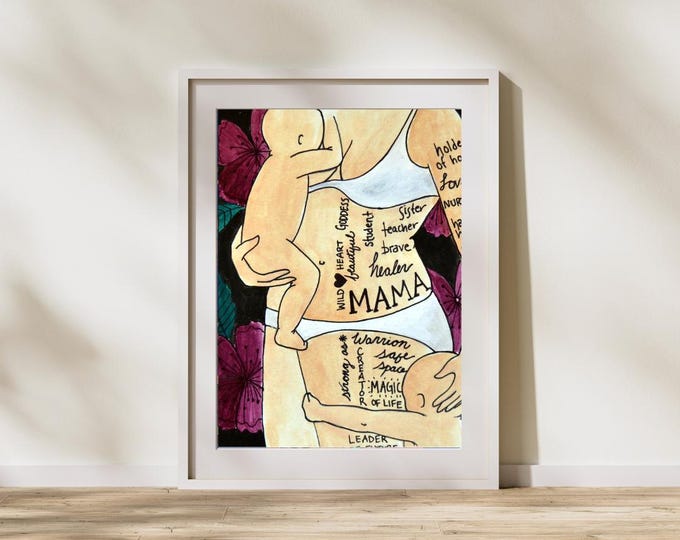 JUST MAMA art print-  8" x 8" / birth art/  gift for new mom/ doula gift/ midwife/ gift for mom/ new mom