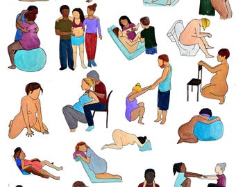 Póster digital de posiciones de parto / Partera / Doula / Parto en casa