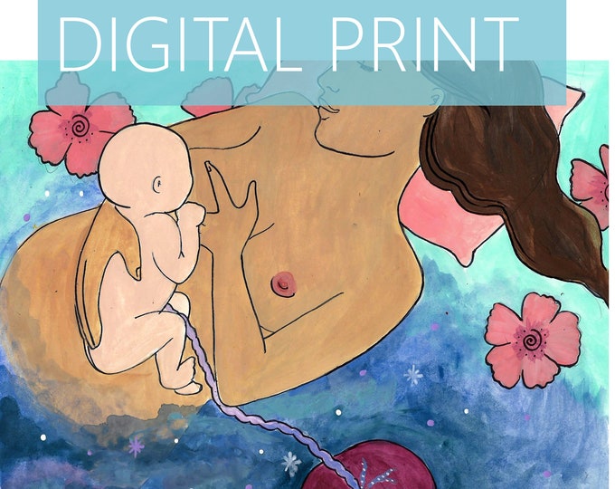 DIGITAL "Immersed" print/poster /Birth Art/ Placenta art/ Pregnancy Art/ midwife/ doula/ gift for new mom