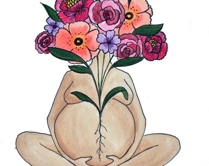 BOUQUET/ 8" x 8" original art print/ pregnancy art/ motherhood art/ midwife/ doula