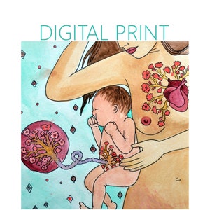 DIGITAL impresión/cartel de "Conexión" /Birth arte / Arte de Placenta / embarazo arte / partera / doula / regalo para la nueva mamá