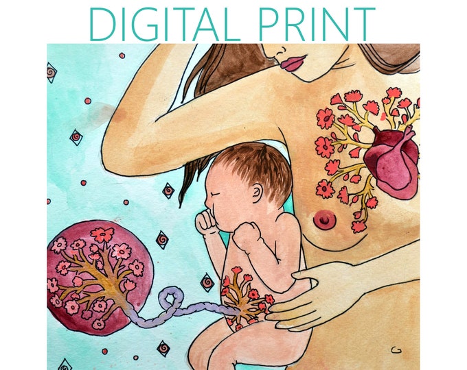 DIGITAL "Connection" print/poster /Birth Art/ Placenta art/ Pregnancy Art/ midwife/ doula/ gift for new mom