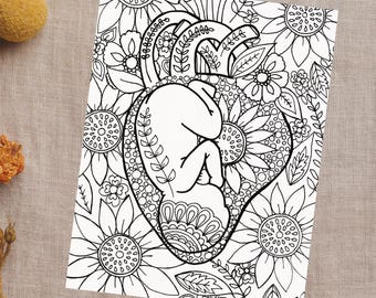 CORAZÓN - Dibujo para colorear / Lámina para colorear sobre el parto / Embarazo / Doula / Partera / Parto / Parto en casa