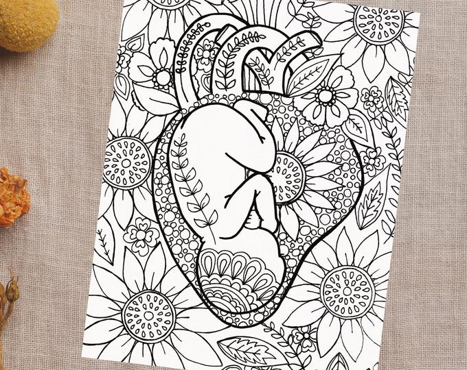 CORAZON Coloring page/ birth art coloring sheet/ pregnancy/ doula/ midwife/birth/ homebirth