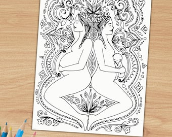 TRANSFORM Página para colorear / Hoja para colorear de arte de nacimiento / Arte posparto / Doula / Partera / Parto en casa