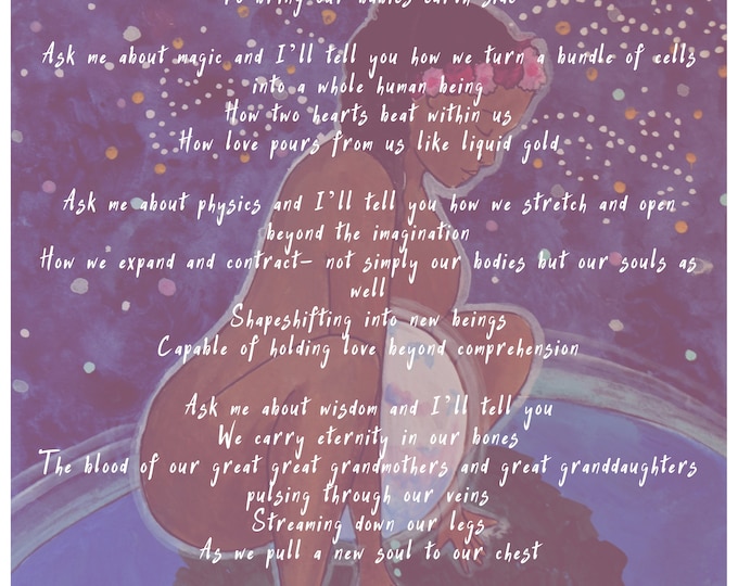 UNIVERSAL art print WITH TEXT-  8.5" x 11" / birth art/  gift for new mom/ doula gift/ midwife/ gift for mom/ new mom/ spiritysol