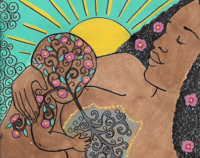 MOTHERLAND- 8" x 10"  giclee print / breastfeeding art/ Black breastfeeding week