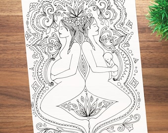 TRANSFORMACIÓN - Lámina para colorear / Arte del parto / Arte del embarazo / Doula / Partera / Parto / Yoga / Diosa / Divinidad femenina